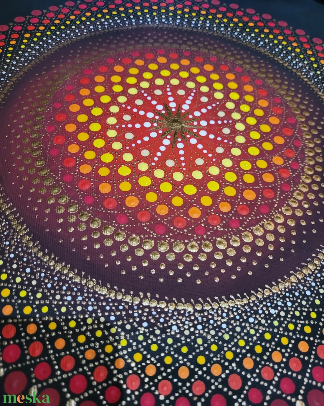 Fekete alapon fehér,sárga, piros és réz színű mandala - otthon & életmód - dekoráció - spiritualitás - mandala - Meska.hu