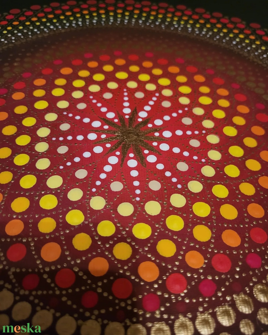 Fekete alapon fehér,sárga, piros és réz színű mandala - otthon & életmód - dekoráció - spiritualitás - mandala - Meska.hu