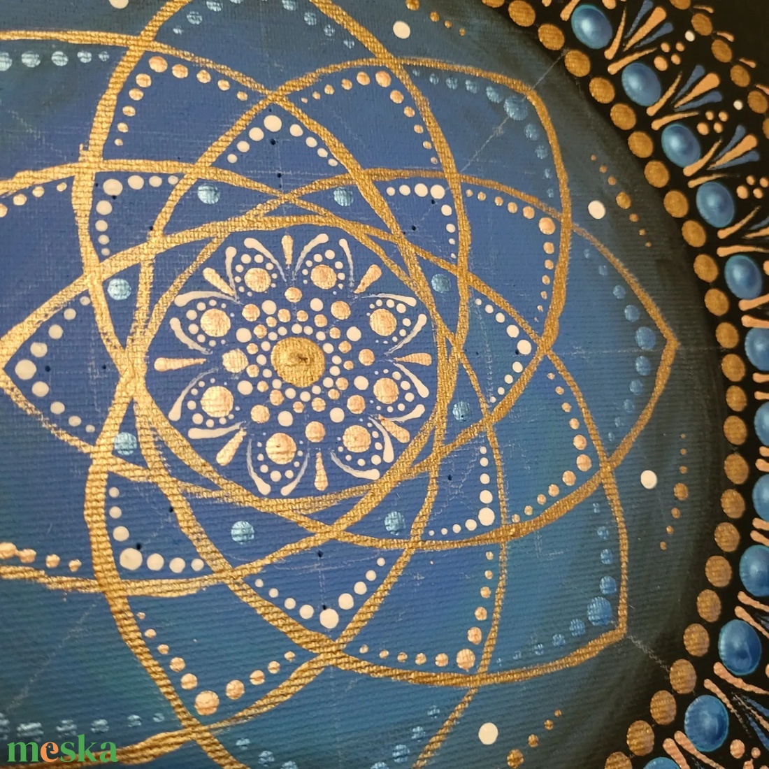 Fekete alapon kék, rózsaarany és réz színű mandala - otthon & lakás - dekoráció - spiritualitás - mandala - Meska.hu