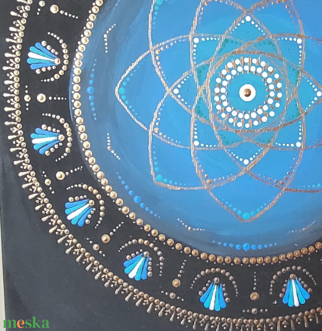 Fekete alapon kék, rózsaarany és fehér színű mandala - otthon & életmód - dekoráció - kép & falikép - vászonkép - Meska.hu