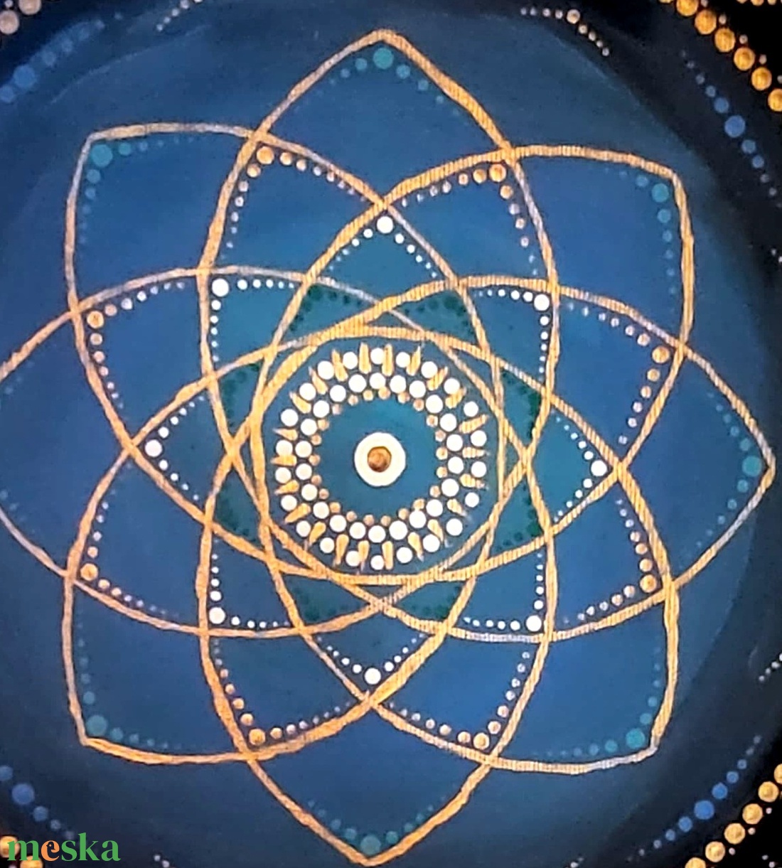 Fekete alapon kék, rózsaarany és fehér színű mandala - otthon & életmód - dekoráció - kép & falikép - vászonkép - Meska.hu