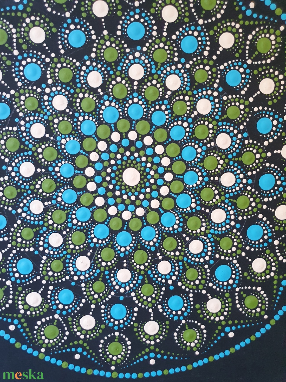 Fekete alapon oliva, kék, fehér mandala  - otthon & életmód - dekoráció - spiritualitás - mandala - Meska.hu