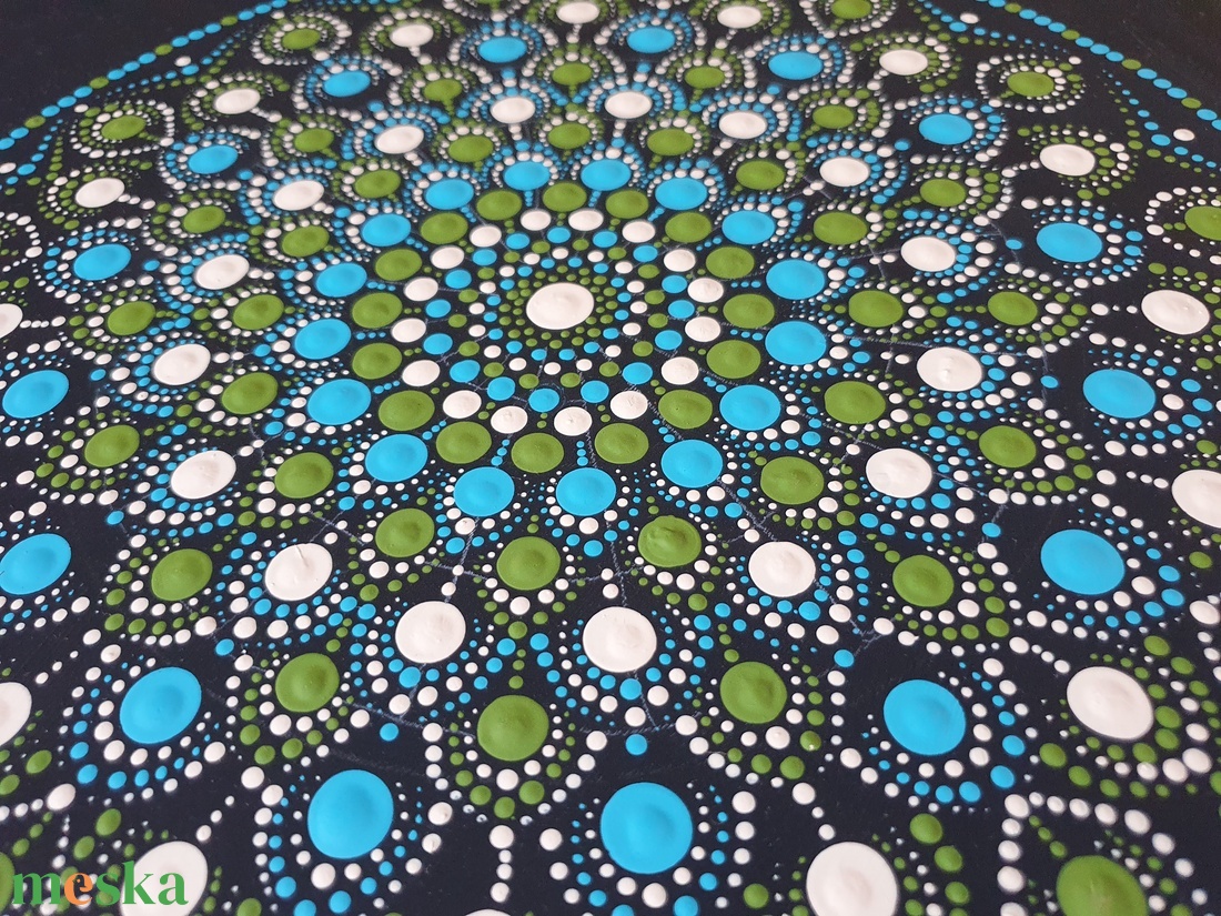 Fekete alapon oliva, kék, fehér mandala  - otthon & életmód - dekoráció - spiritualitás - mandala - Meska.hu