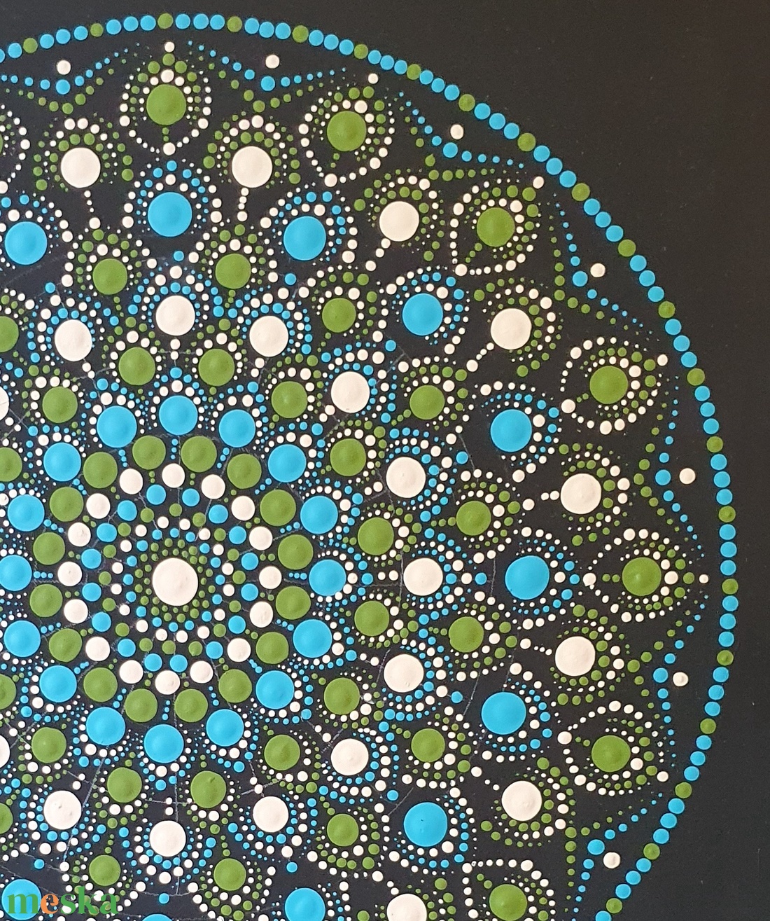 Fekete alapon oliva, kék, fehér mandala  - otthon & életmód - dekoráció - spiritualitás - mandala - Meska.hu