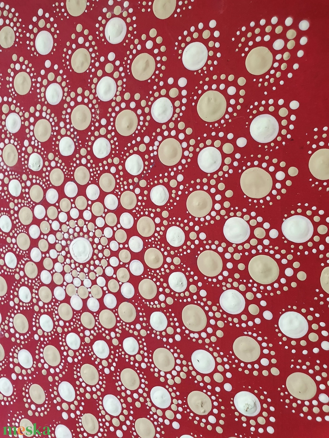 Sötét piros alapon fehér, beige mandala  - otthon & életmód - dekoráció - spiritualitás - mandala - Meska.hu