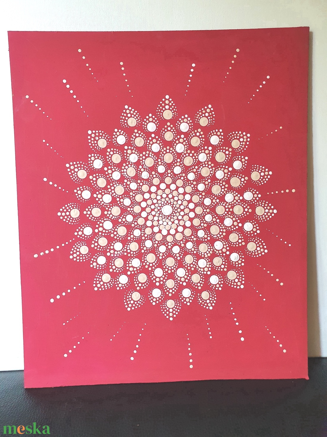 Sötét piros alapon fehér, beige mandala  - otthon & életmód - dekoráció - spiritualitás - mandala - Meska.hu