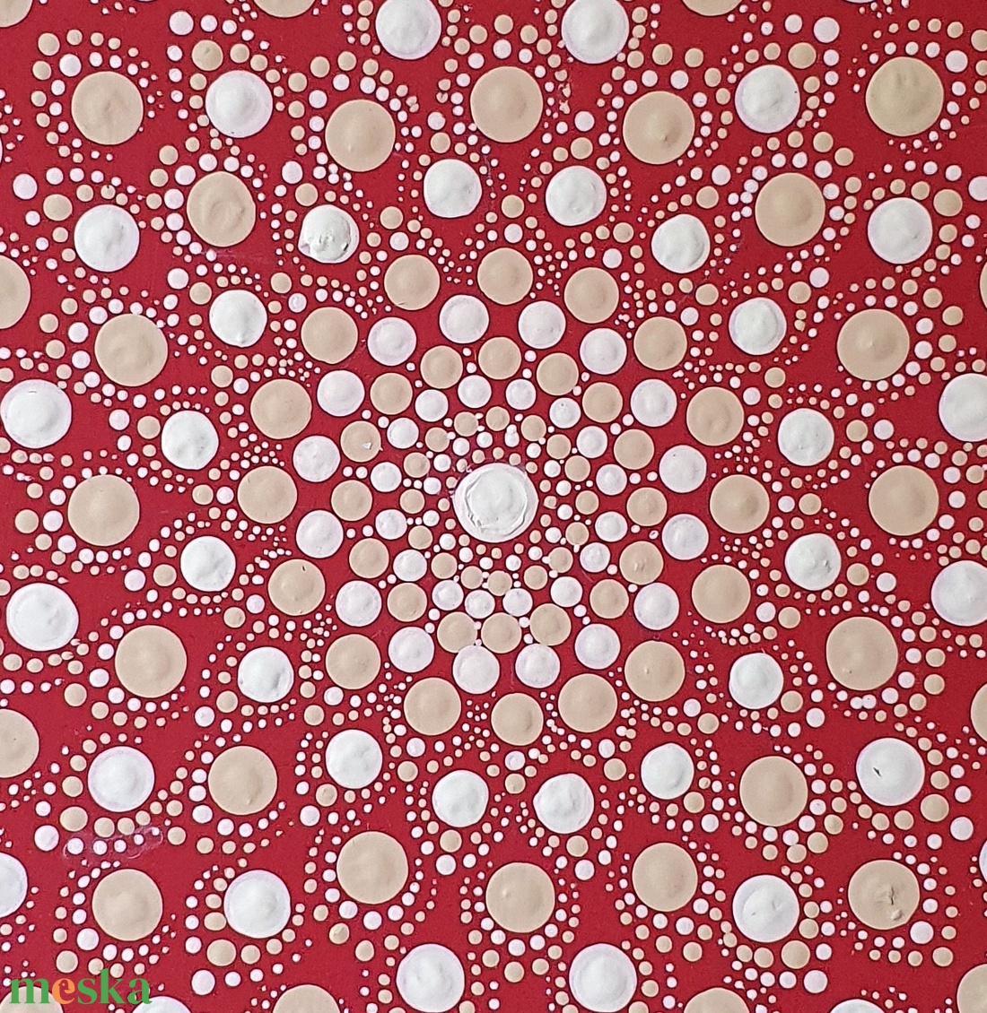 Sötét piros alapon fehér, beige mandala  - otthon & életmód - dekoráció - spiritualitás - mandala - Meska.hu