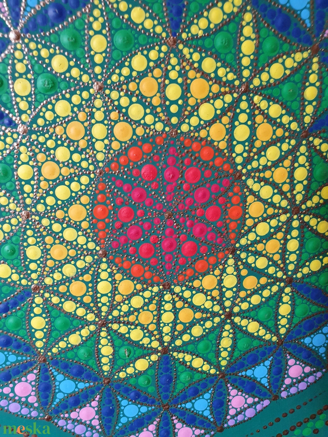 Zöld alapon életvirága mandala csakra színekkel - otthon & életmód - dekoráció - spiritualitás - mandala - Meska.hu