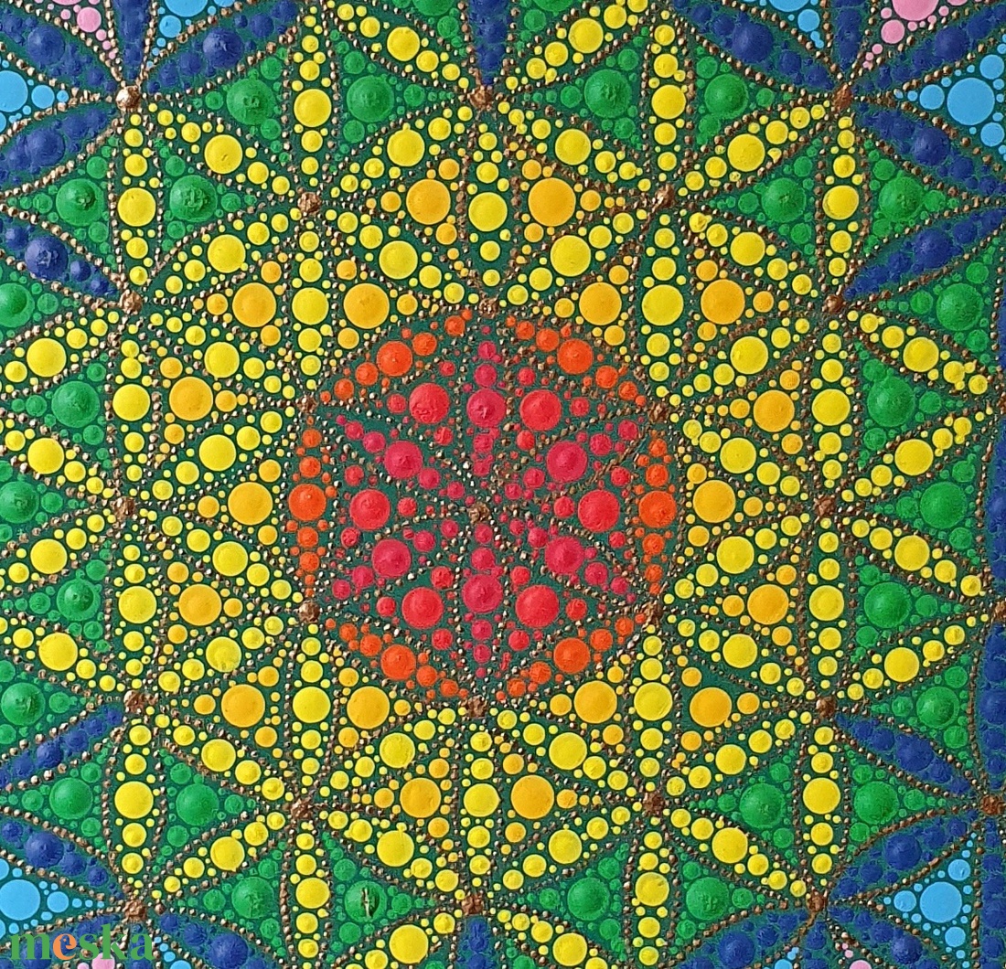 Zöld alapon életvirága mandala csakra színekkel - otthon & életmód - dekoráció - spiritualitás - mandala - Meska.hu