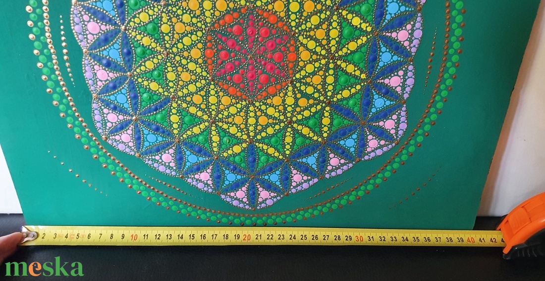 Zöld alapon életvirága mandala csakra színekkel - otthon & életmód - dekoráció - spiritualitás - mandala - Meska.hu