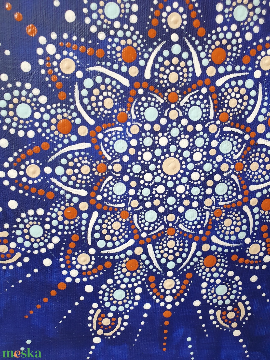 Kék alapon barna, fehér, világoskék színű mandala - otthon & életmód - dekoráció - spiritualitás - mandala - Meska.hu