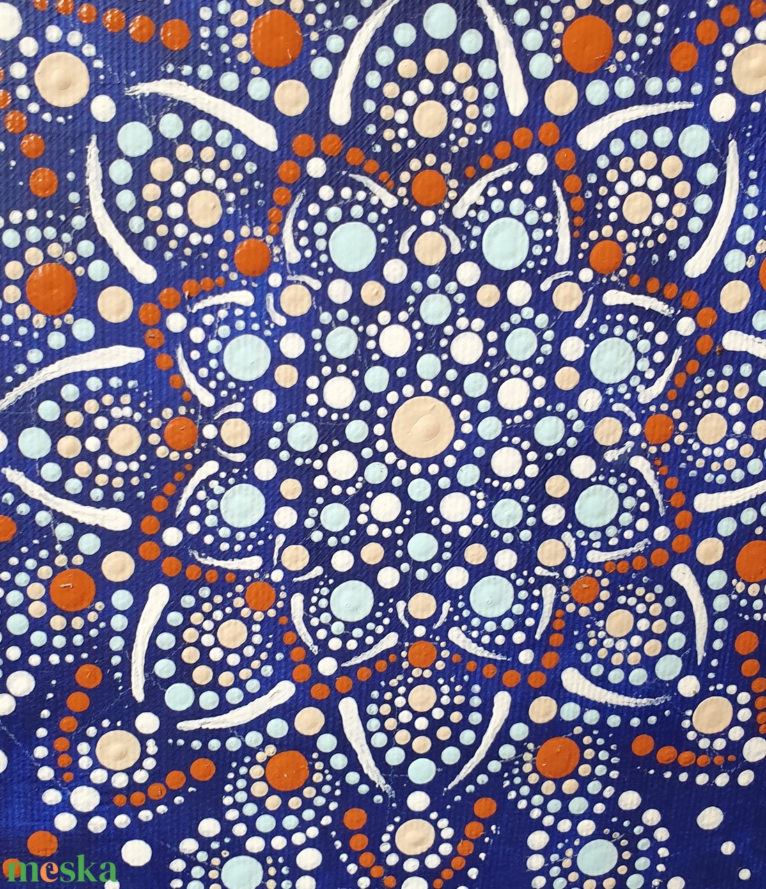 Kék alapon barna, fehér, világoskék színű mandala - otthon & életmód - dekoráció - spiritualitás - mandala - Meska.hu