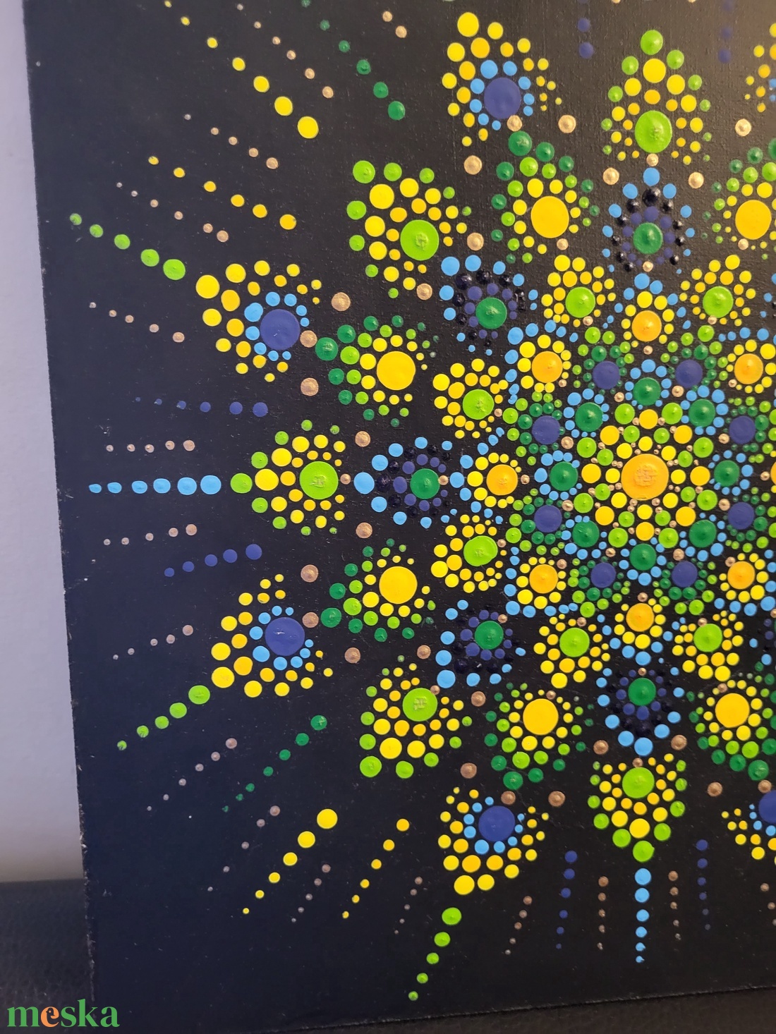 Fekete alapon zöld, kék, sárga mandala  - otthon & életmód - dekoráció - spiritualitás - mandala - Meska.hu