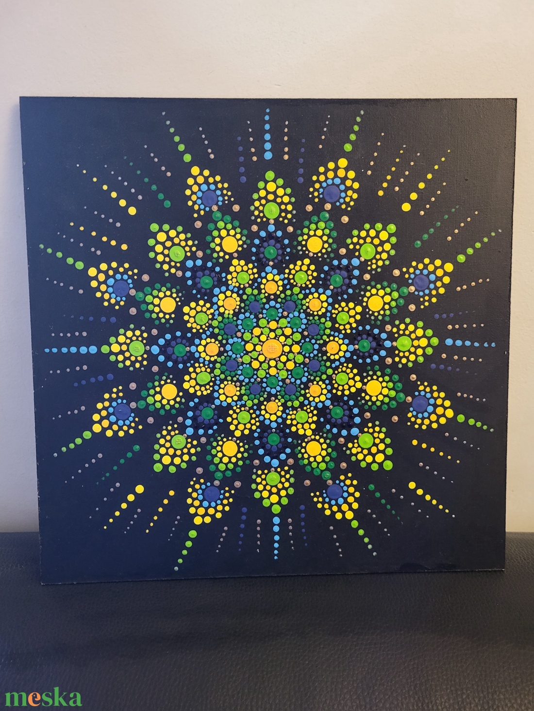 Fekete alapon zöld, kék, sárga mandala  - otthon & életmód - dekoráció - spiritualitás - mandala - Meska.hu