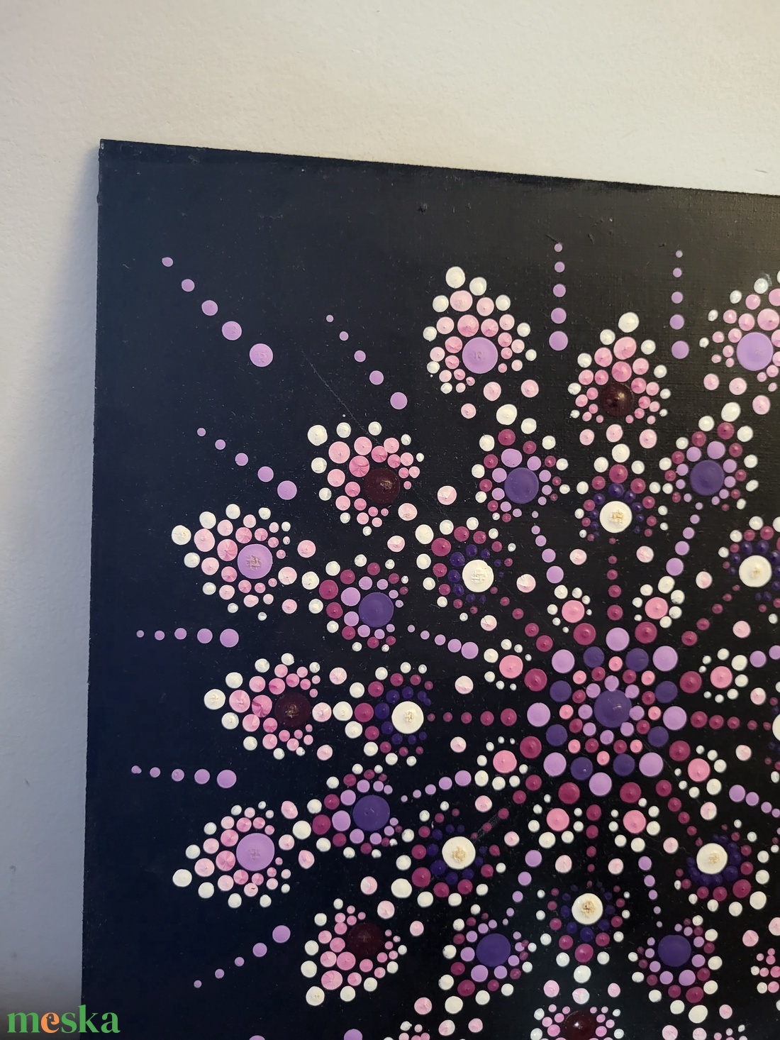 Fekete alapon lila, rózsaszín, fehér mandala  - otthon & életmód - dekoráció - spiritualitás - mandala - Meska.hu