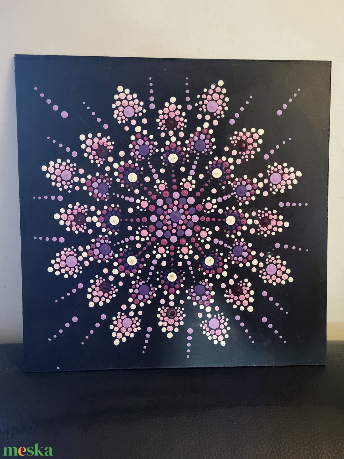 Fekete alapon lila, rózsaszín, fehér mandala  - otthon & életmód - dekoráció - spiritualitás - mandala - Meska.hu
