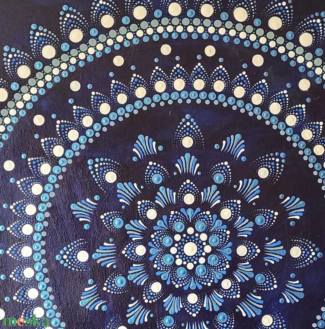 Kék alapon fehér, szürke és kék színű mandala - otthon & életmód - dekoráció - spiritualitás - mandala - Meska.hu