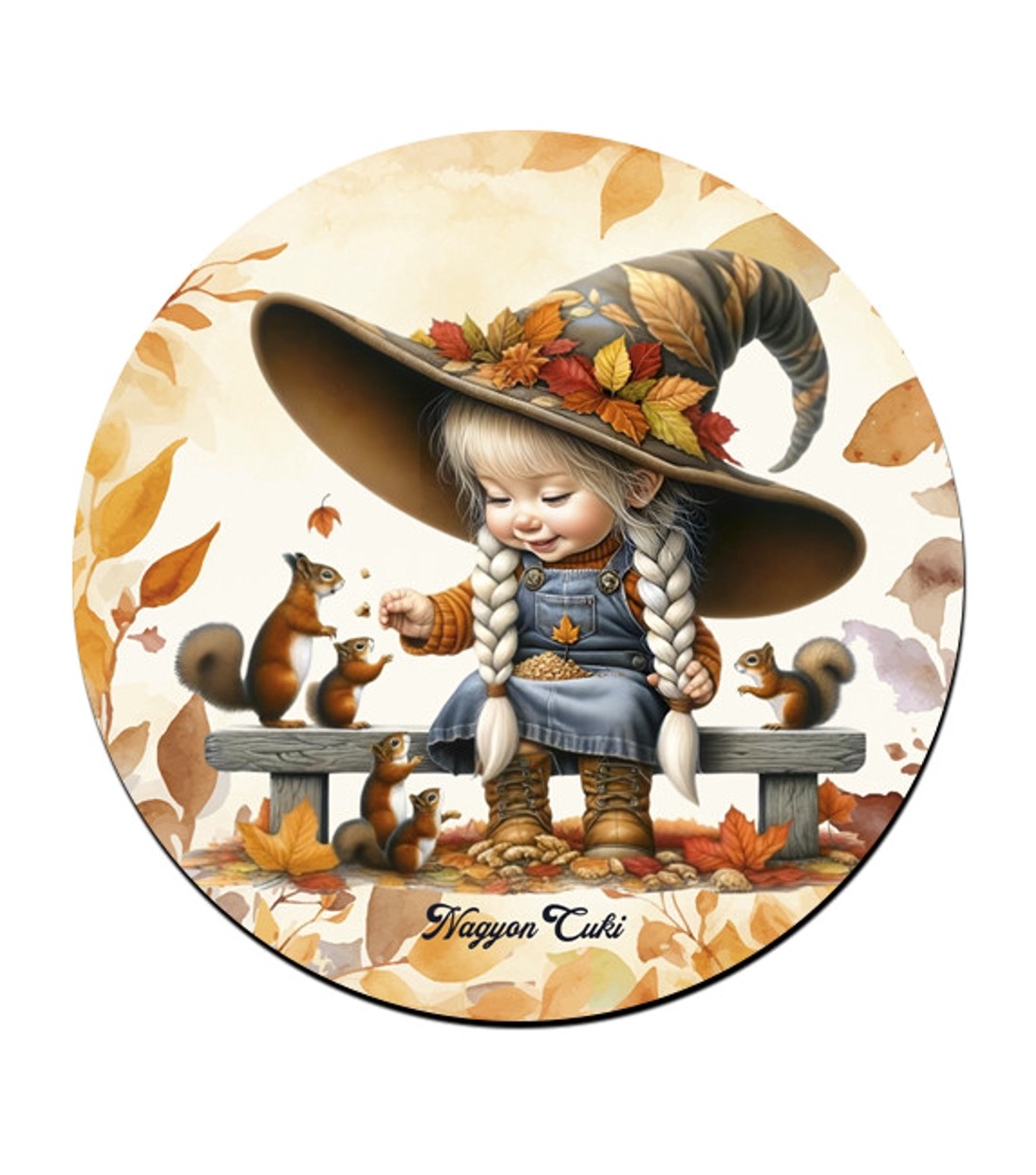 3 db aranyos őszi manó lány kör alakú alátét szett (#88) -  - Meska.hu