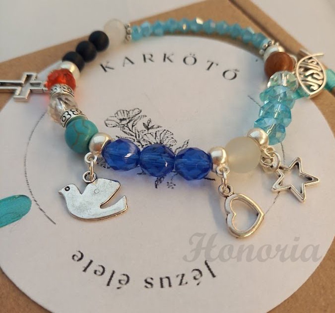 Jézus élete - keresztény történet karkötő-kék-004 - ékszer - karkötő - bogyós karkötő - Meska.hu