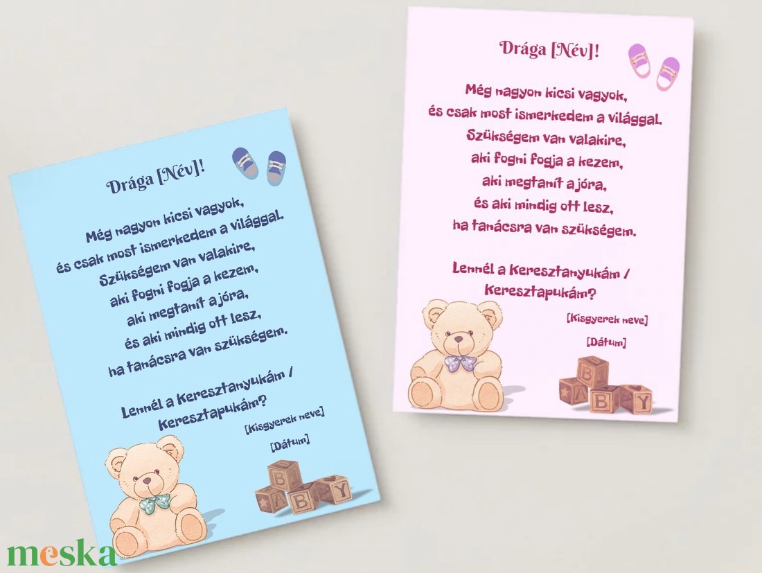 Keresztszülő felkérő - Macis személyre szabható grafika - baba - mama - keresztelő kellékek - keresztszülő felkérő - Meska.hu