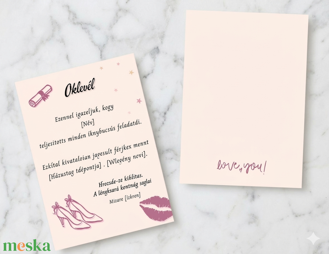 Lánybúcsú idézés és oklevél személyre szabható grafika (igény szerint nyomtatás) - esküvő - lánybúcsú - Meska.hu