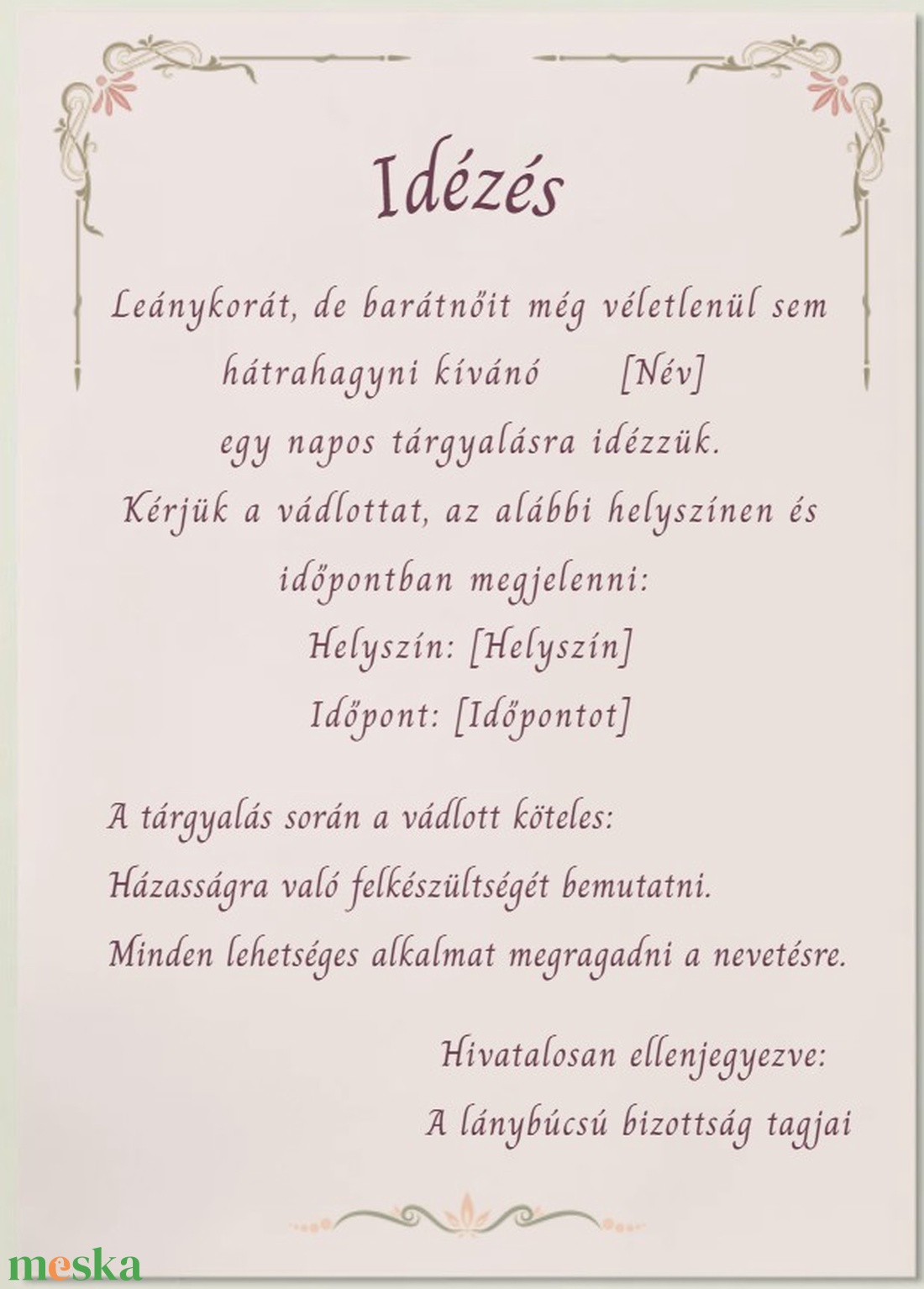 Lánybúcsú idézés és oklevél személyre szabható grafika (igény szerint nyomtatás) - esküvő - lánybúcsú - Meska.hu