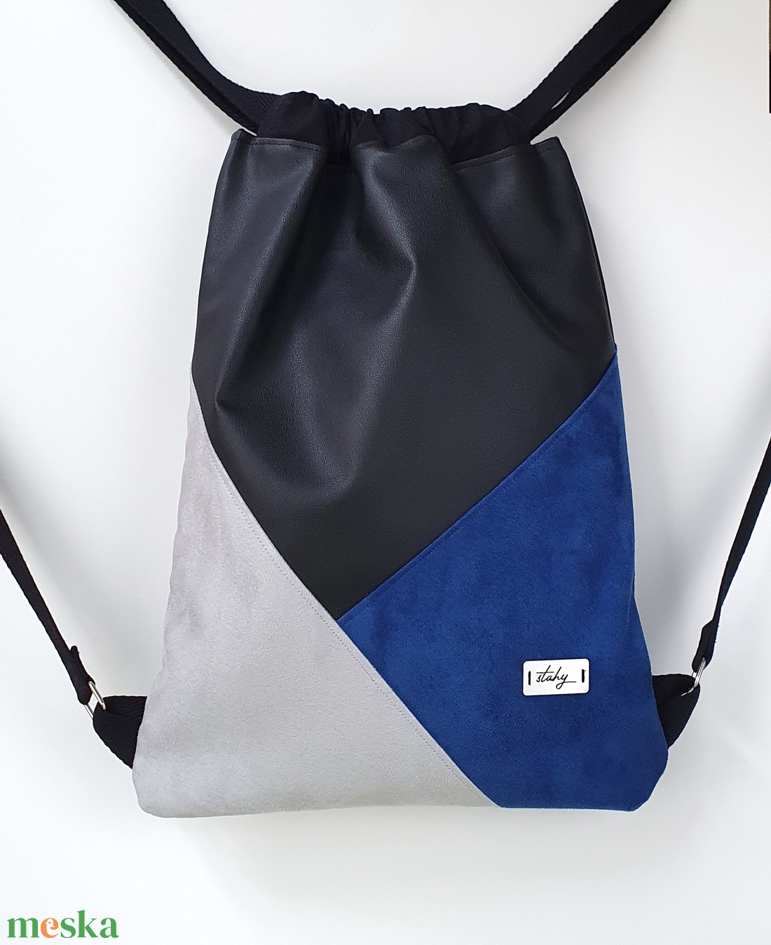 Tricolor gymbag, tornazsák - fekete, kék, szürke - táska & tok - hátizsák - tornazsák, gymbag - Meska.hu