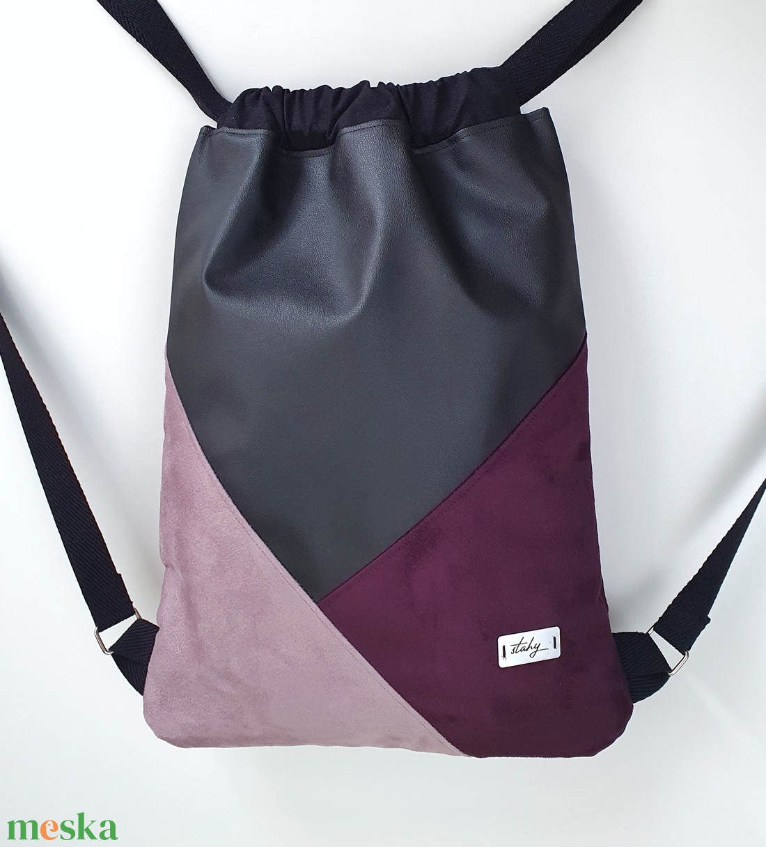 Tricolor gymbag, tornazsák - fekete, bordó, mályva - táska & tok - hátizsák - tornazsák, gymbag - Meska.hu