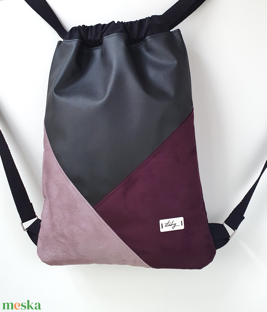 Tricolor gymbag, tornazsák - fekete, bordó, mályva - táska & tok - hátizsák - tornazsák, gymbag - Meska.hu