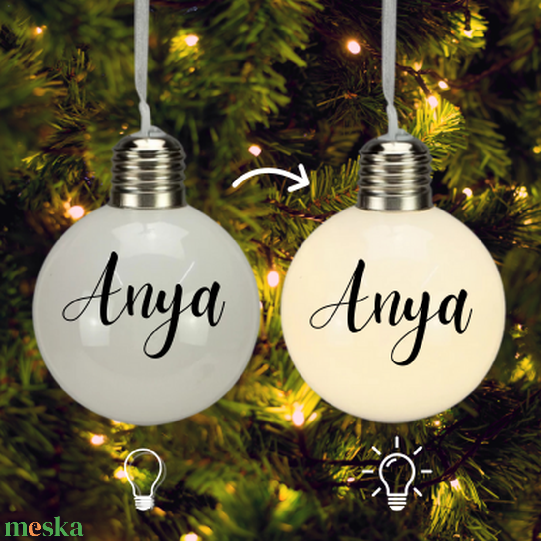 Világító egyedi neves karácsonyfadísz - karácsony - karácsonyi lakásdekoráció - karácsonyfadíszek - Meska.hu