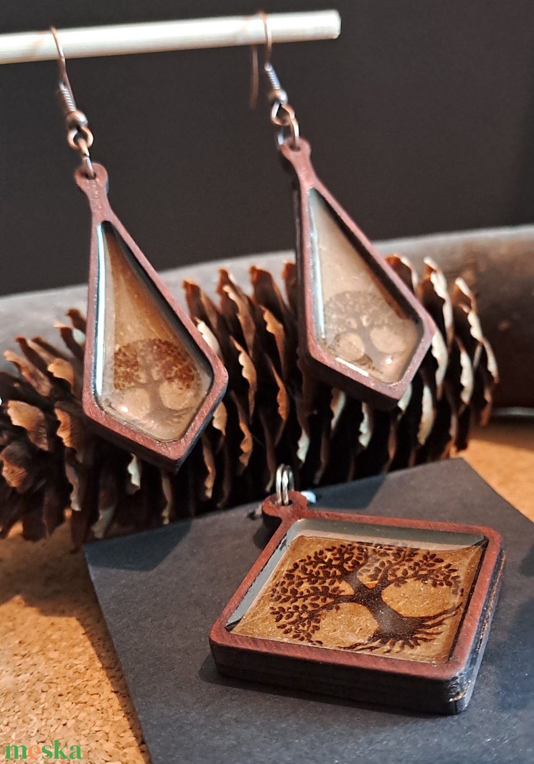 Fülbevaló és medál szett életfa mintával ( Tree of Life ) - ékszer - fülbevaló - lógó fülbevaló - Meska.hu