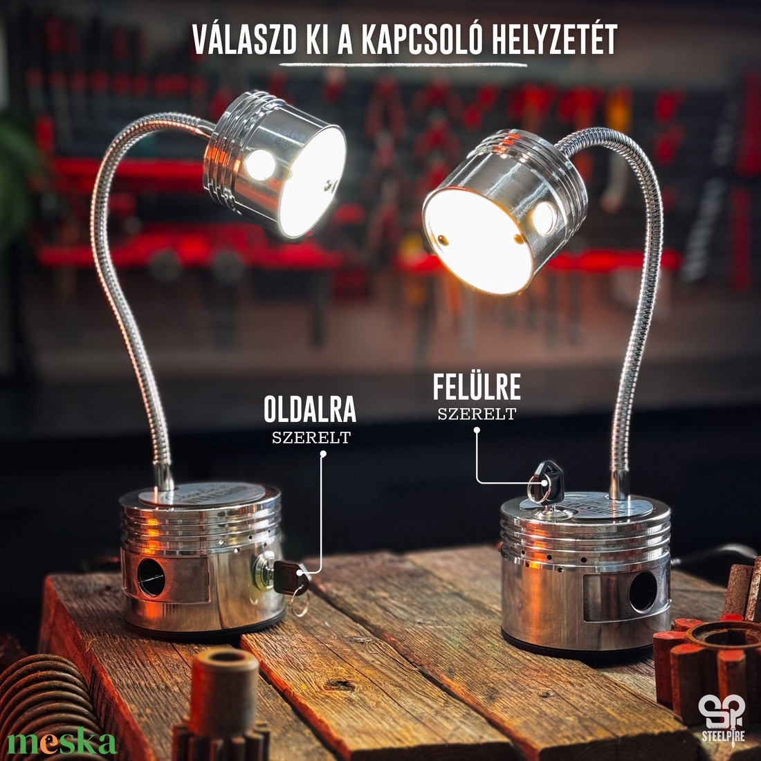 Egyedi dugattyú lámpa � ipari stílusú asztali lámpa autóalkatrészekből - otthon & életmód - lámpa - asztali lámpa - Meska.hu