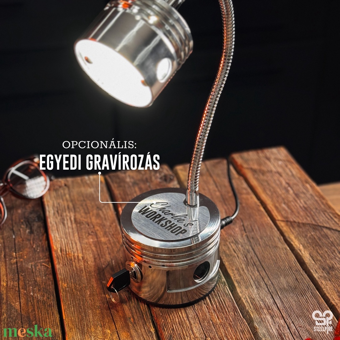 Egyedi dugattyú lámpa � ipari stílusú asztali lámpa autóalkatrészekből - otthon & életmód - lámpa - asztali lámpa - Meska.hu