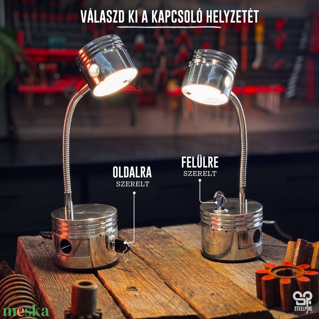 Egyedi dugattyú lámpa � ipari stílusú asztali lámpa autóalkatrészekből - otthon & életmód - lámpa - asztali lámpa - Meska.hu