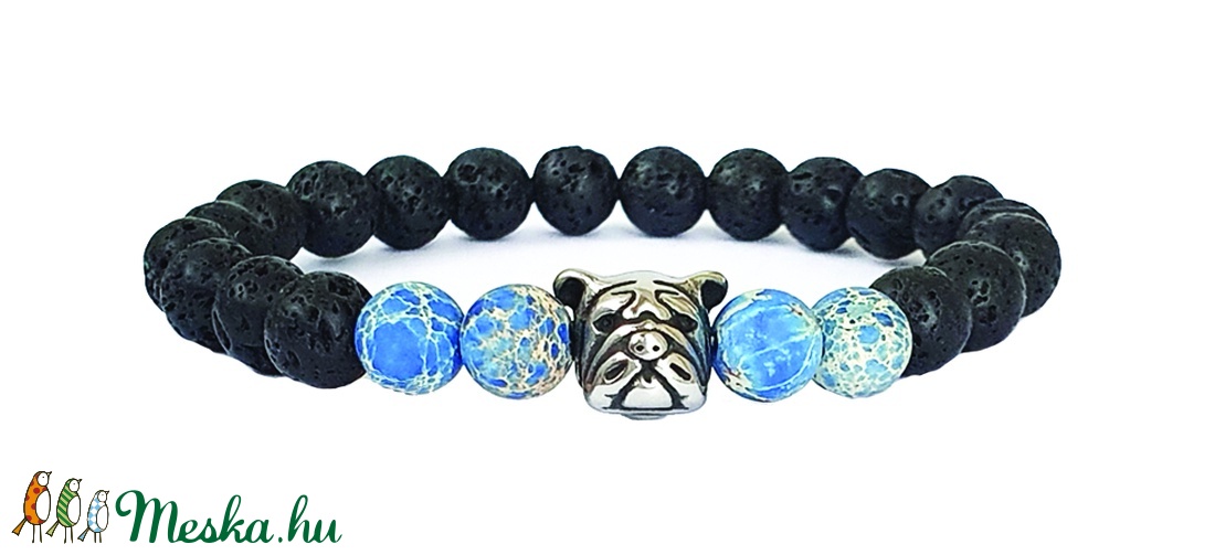 Kutyafejes láva-kék regalit férfi ásvány karkötő - ékszer - karkötő - Meska.hu