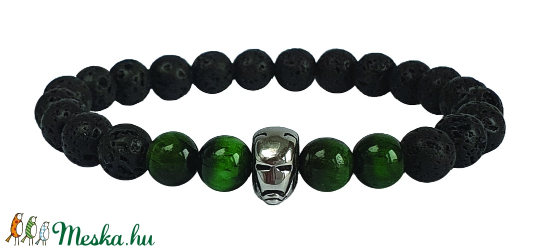 Vasember láva-zöld tigrisszem férfi ásvány karkötő - ékszer - karkötő - Meska.hu