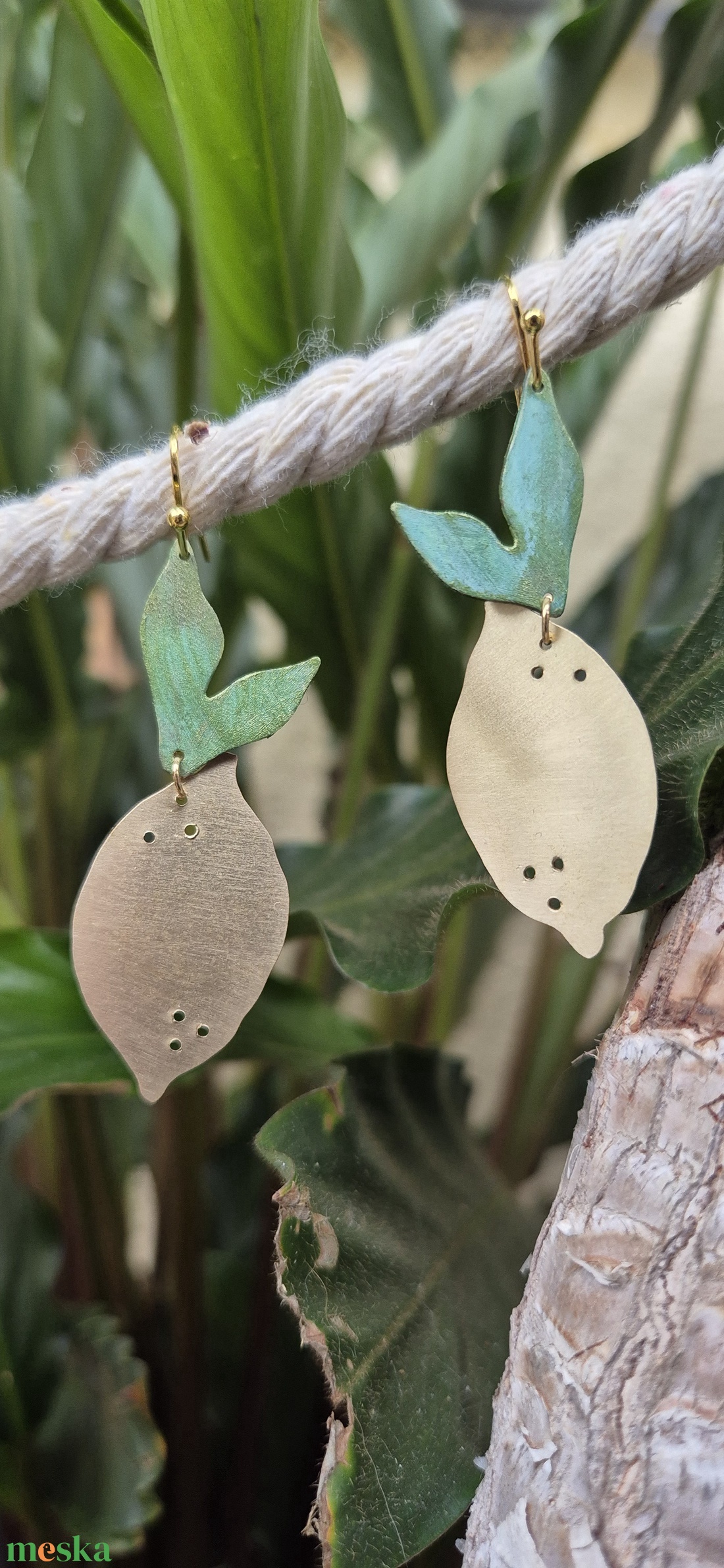 Citrom fülbevaló sárgarézből  - ékszer - fülbevaló - fülékszer - Meska.hu