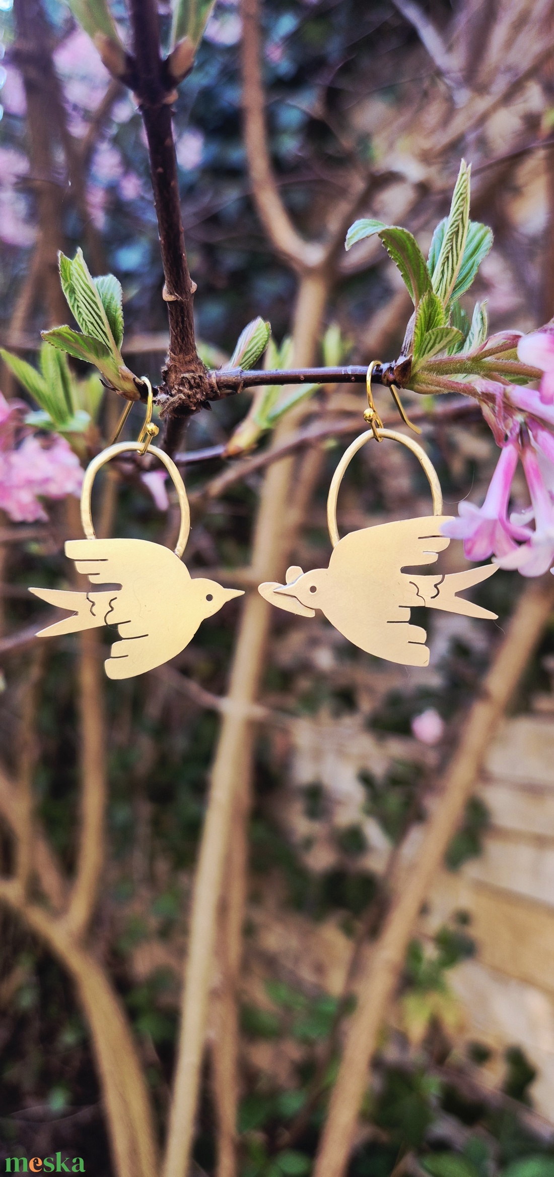 Spring Vibes. Tavaszi madarak sárgaréz fülbevaló - ékszer - fülbevaló - fülékszer - Meska.hu