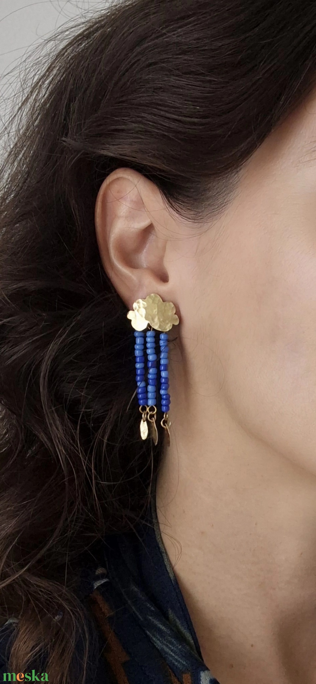 Esőfelhő 2in1 sárgaréz fülbevaló - ékszer - fülbevaló - lógó fülbevaló - Meska.hu