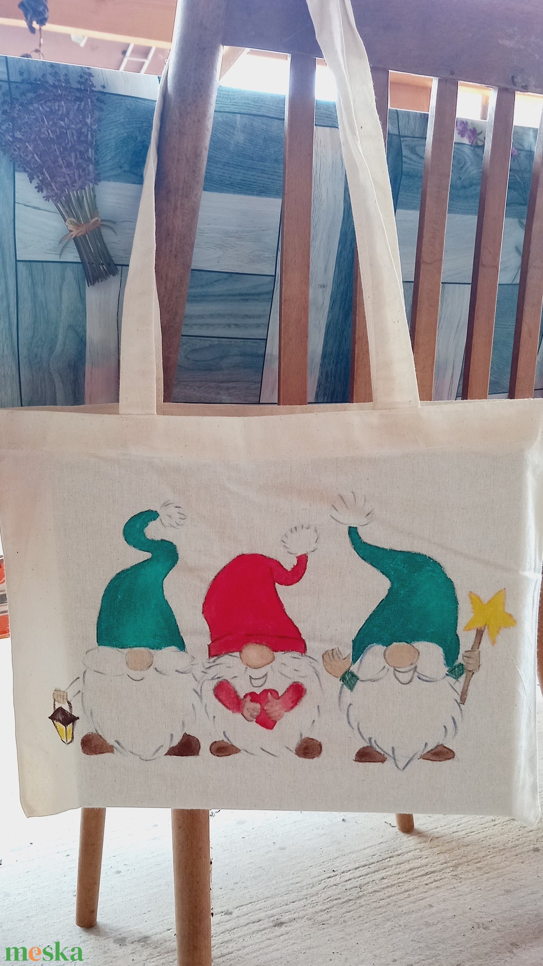 Kézzel festett vászontáska - manók - táska & tok - bevásárlás & shopper táska - shopper, textiltáska, szatyor - Meska.hu