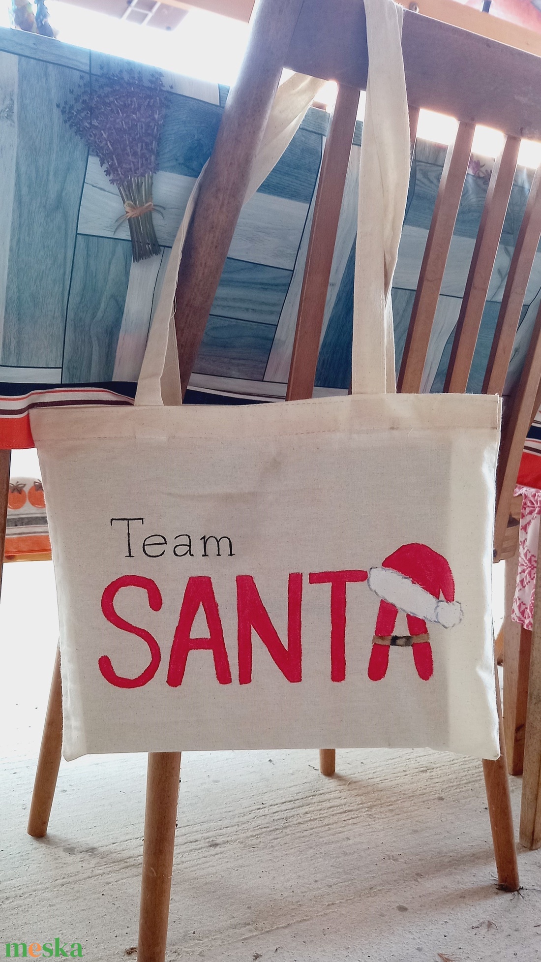 Kézzel festett vászontáska - team santa - táska & tok - bevásárlás & shopper táska - shopper, textiltáska, szatyor - Meska.hu