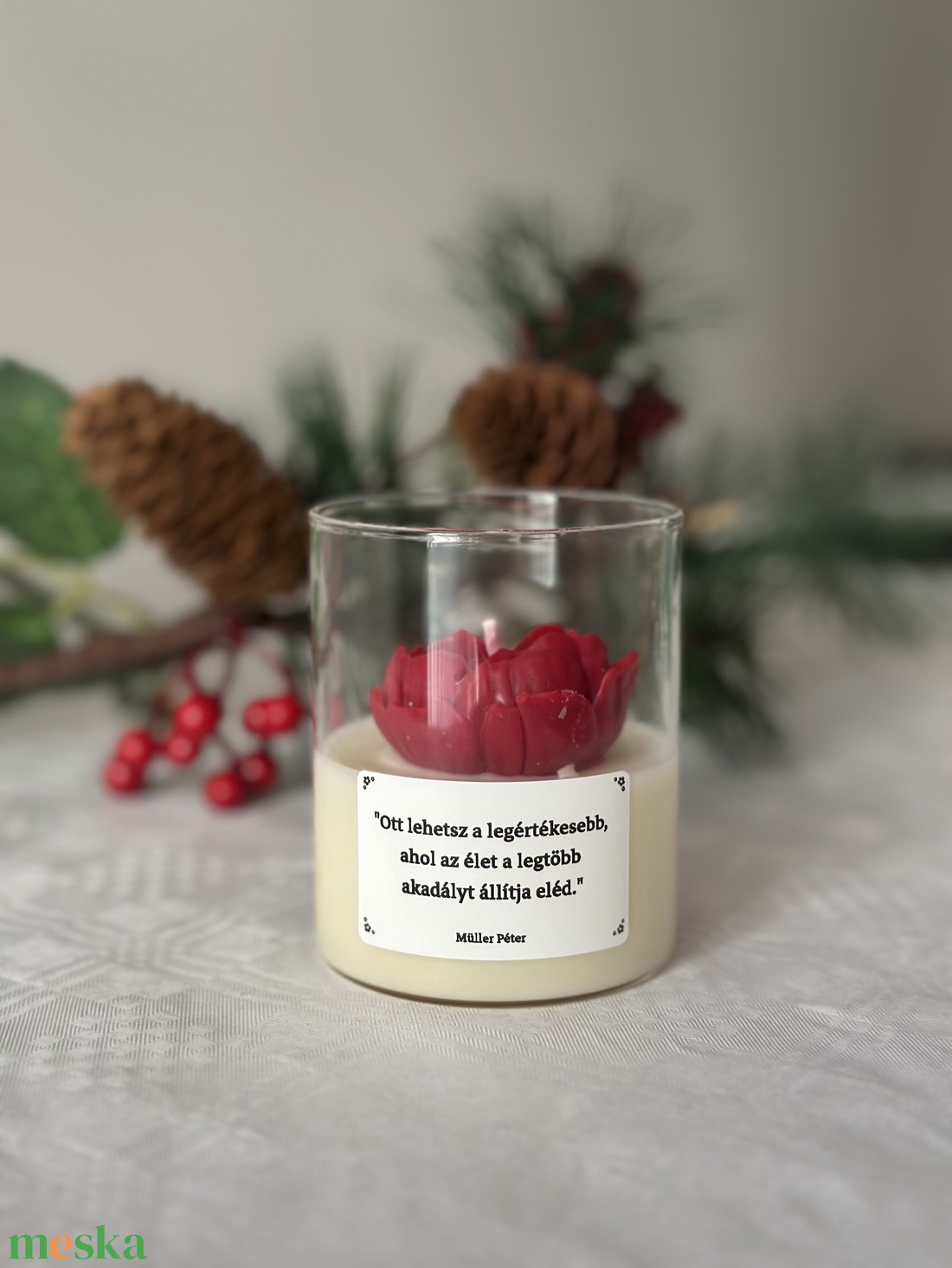 Szívgyertya  a szeretet lángja(fehér/piros) - karácsony - karácsonyi lakásdekoráció - karácsonyi illatgyertya, mécses - Meska.hu