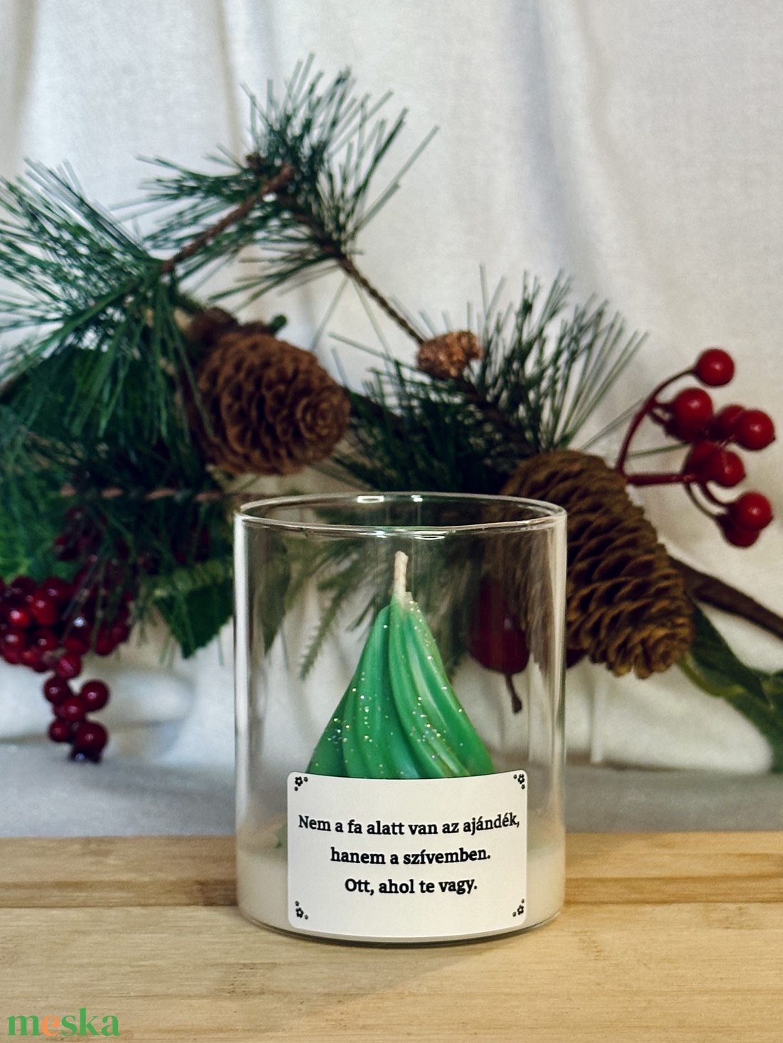 Zöld/fehér karácsonyfa - karácsony - karácsonyi lakásdekoráció - karácsonyi illatgyertya, mécses - Meska.hu