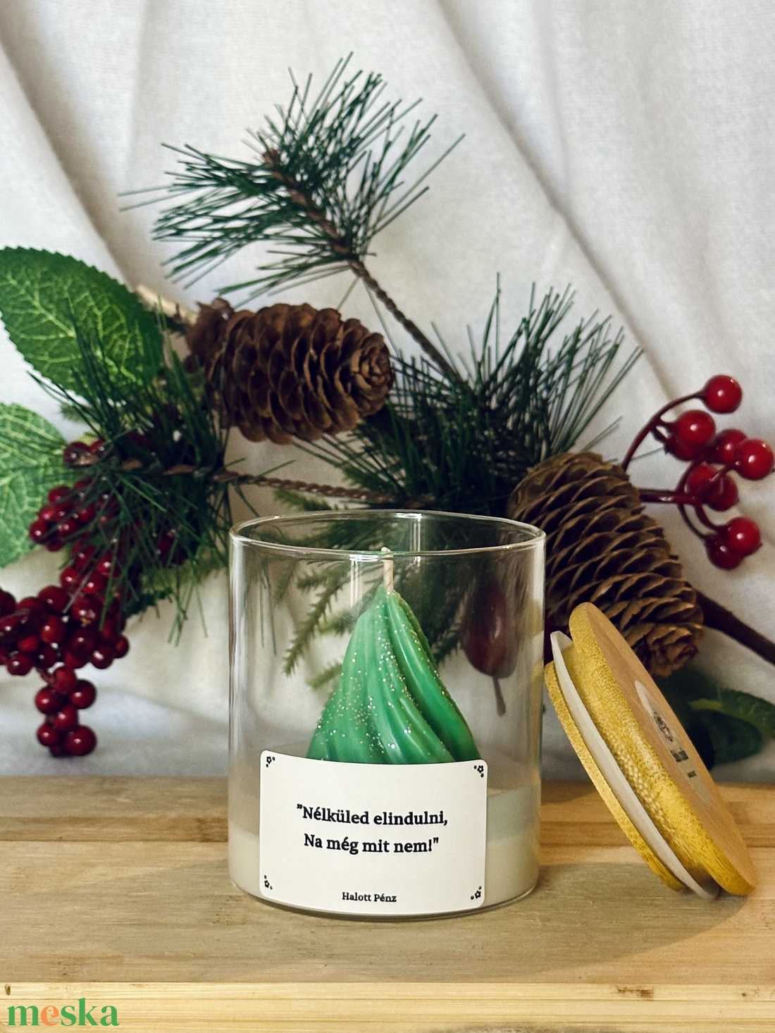 Zöld/fehér karácsonyfa - karácsony - karácsonyi lakásdekoráció - karácsonyi illatgyertya, mécses - Meska.hu