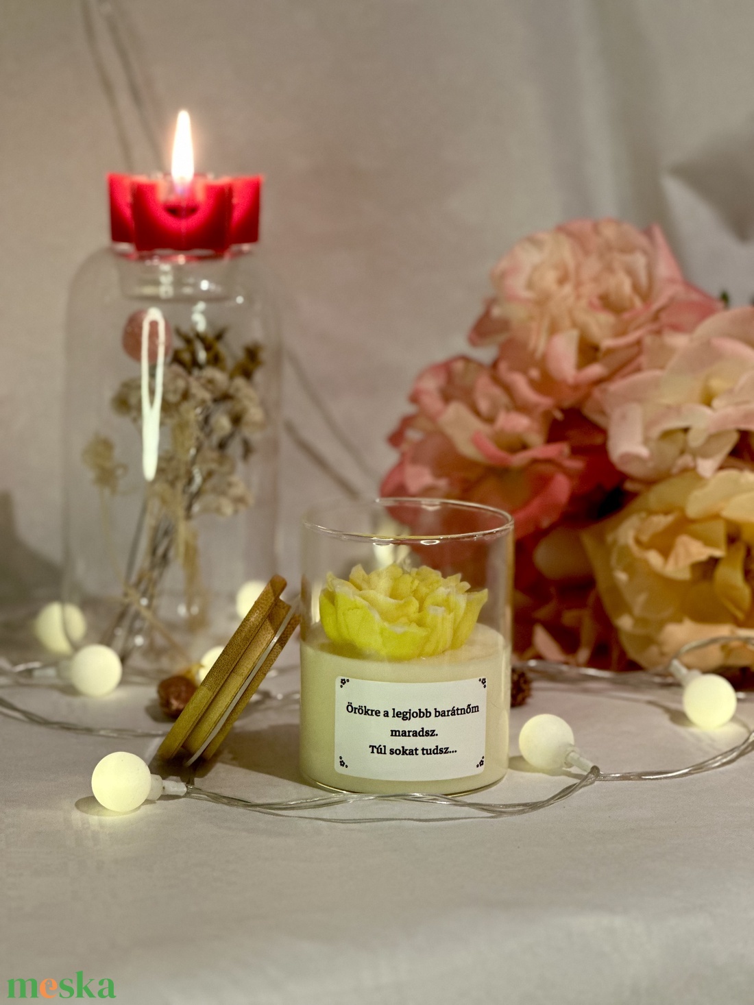 Sárga rózsás Szójaviasz Illatgyertya - karácsony - karácsonyi lakásdekoráció - karácsonyi illatgyertya, mécses - Meska.hu