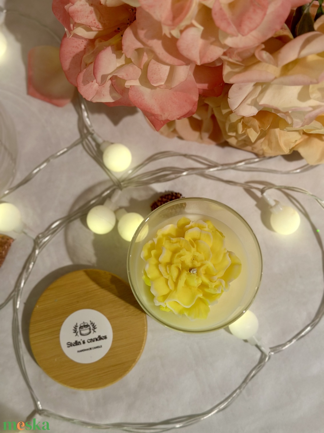 Sárga rózsás Szójaviasz Illatgyertya - karácsony - karácsonyi lakásdekoráció - karácsonyi illatgyertya, mécses - Meska.hu