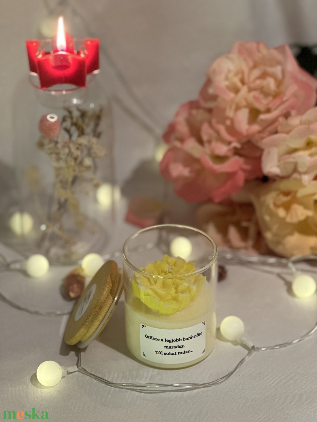 Sárga rózsás Szójaviasz Illatgyertya - karácsony - karácsonyi lakásdekoráció - karácsonyi illatgyertya, mécses - Meska.hu