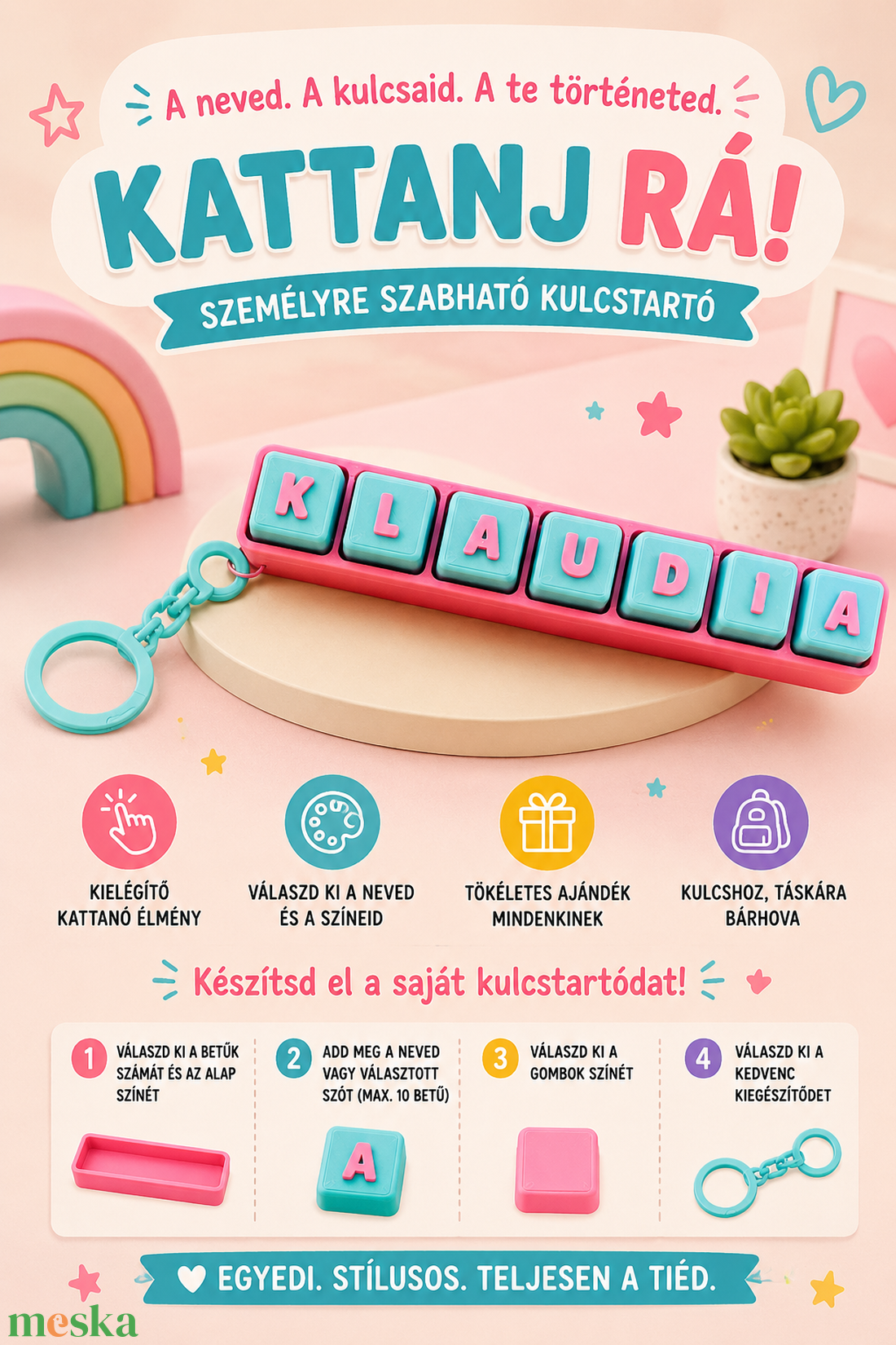 Egyedi neves vagy kedvenc szavas kulcstartó klikkelő gombokkal. Színes magával vonzó játék! - játék & sport - készségfejlesztő és logikai játék - szín és formaválogató játékok - Meska.hu
