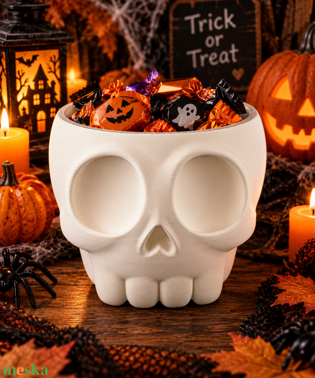 Koponya alakú Halloween édességtartó � Halloween dekoráció, cukorkatartó, egyedi 3D nyomtatott ajándék - otthon & életmód - dekoráció - halloween - halloweeni asztaldísz - Meska.hu