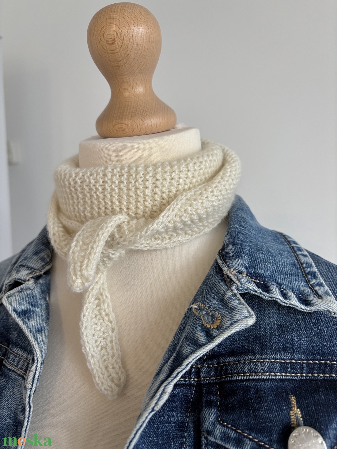 ,,Mini Sophie�� kötött sál natúr kasmír - ruha & divat - sál, sapka, kendő - sál - Meska.hu